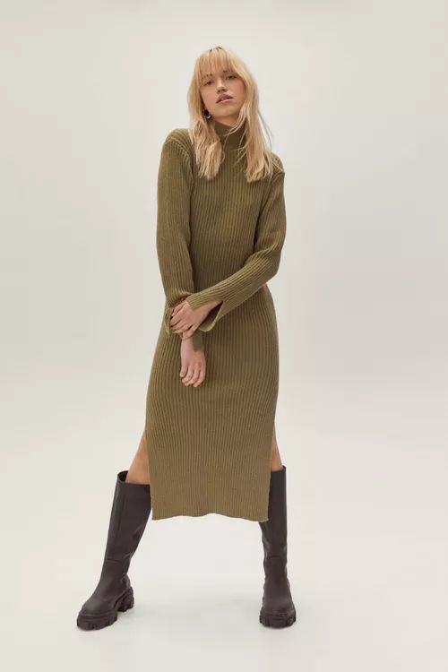 Split Side Ribbed Midi Sweater Dress | Nasty Gal (US)