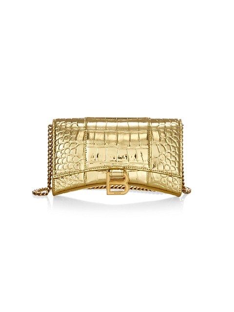 Hourglass Croc-Embossed Leather Wallet-On-Chain | Saks Fifth Avenue