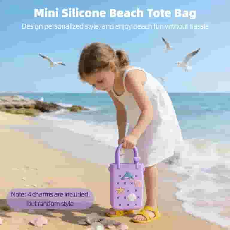 Mini Silicone Beach Tote Bag, Waterproof DIY Crossbody Purse with 4 Charms & Removable Strap, Lig... | Walmart (US)