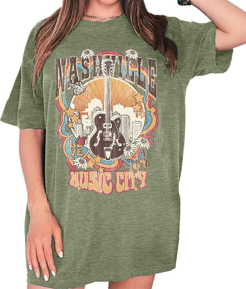 Womens Grunge Oversized Tshirt Shirts Boyfriend Baggy Crewneck Short Sleeve Graphic Tees for Wome... | Amazon (US)