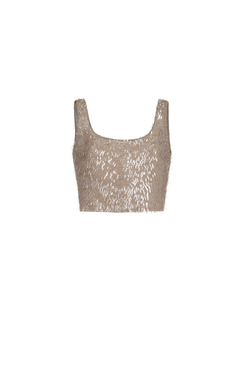 Brunello Cucinelli Cropped top with dazzling embroidery in Rope at Nordstrom, Size X-Small Eu | Nordstrom