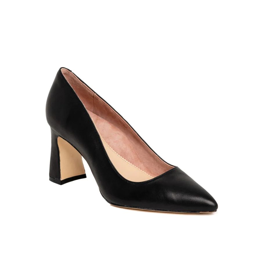 Black Leather Block Heel Pump | ALLY Shoes