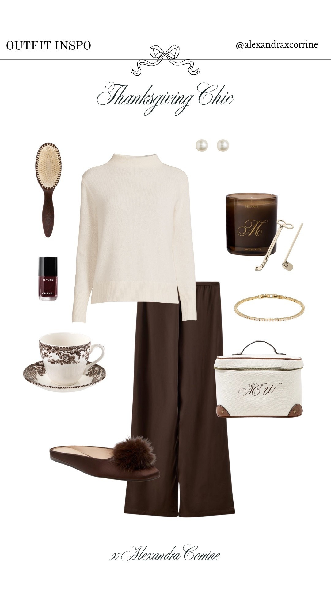 Cozy Thanksgiving hostess outfit idea ☕️🤎

Thanksgiving outfit ideas, outfit inspo, ootd, holiday outfits, preppy chic classic, burgundy, chocolate brown, cashmere sweater, satin pants, slipper, pearl 

#LTKStyleTip #LTKSeasonal #LTKHoliday