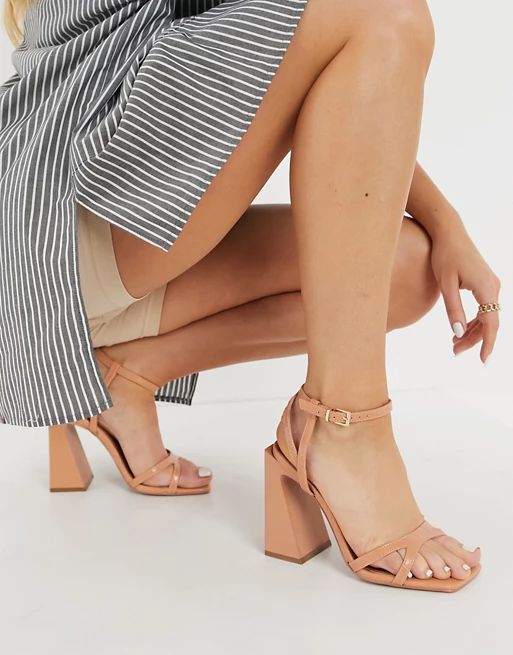 ASOS DESIGN Wide Fit Watson high heeled sandals in apricot | ASOS (Global)