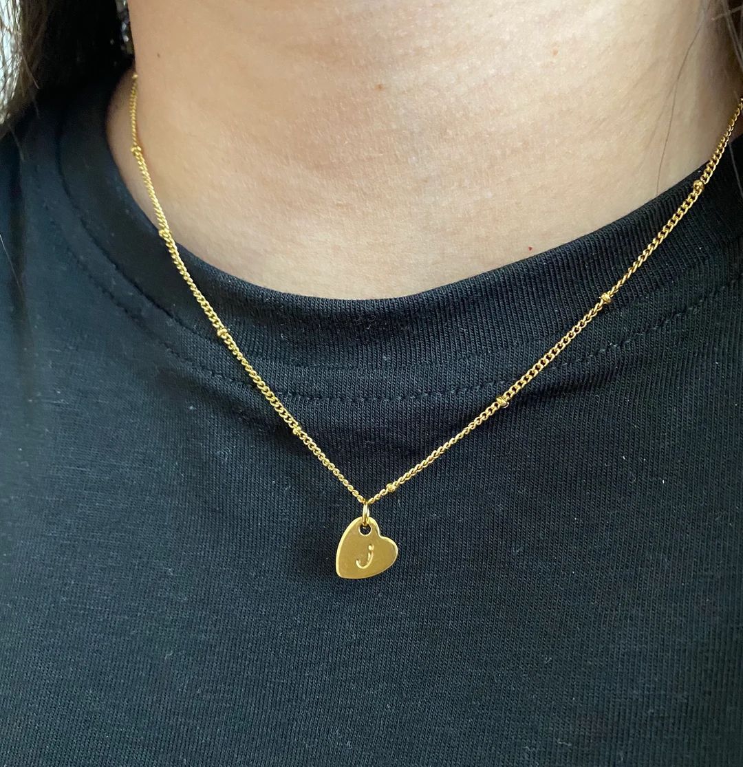 18K Gold Initial Heart Pendant Necklace Hand Stamped Initial,water and Tarnish Resistant - Etsy C... | Etsy (CAD)