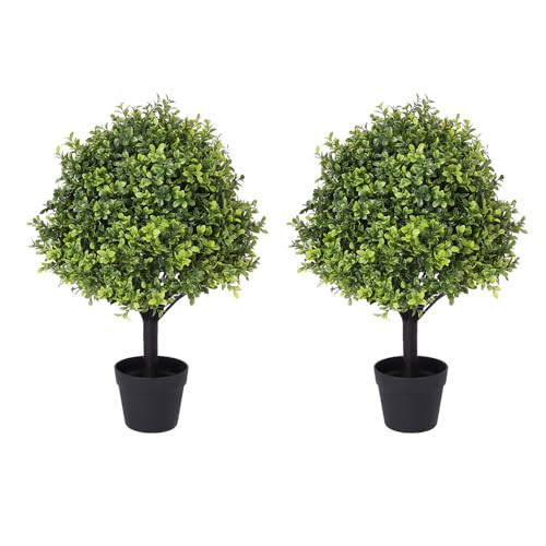I.C.ELAINE 27" Faux Boxwood Plants Outdoor Set of 2, UV-Resistant Topiary Trees Artificial Outdoor, Realistic Fake Evergreen Bushes & Shrubs for Planters Front Porch Outside Decor 2.3ft | Amazon (US)