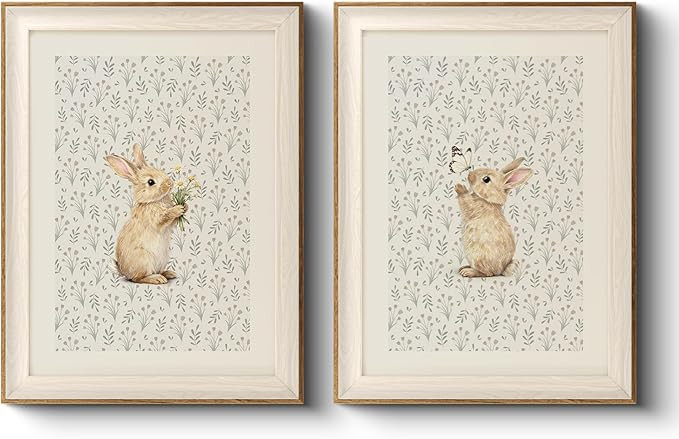 VIYYIEA Easter Bunny Framed Wall Art Set of 2, Spring Rabbit and Floral Canvas Prints for Holiday... | Amazon (US)