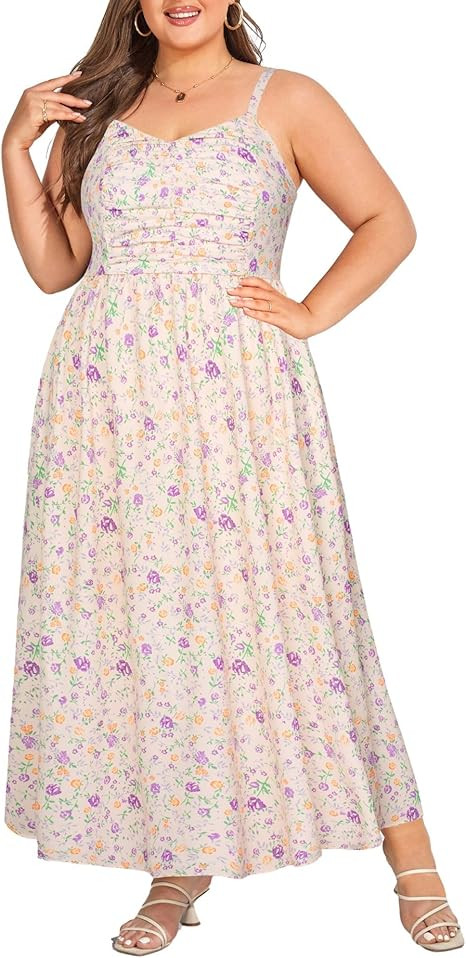 Hanna Nikole Women‘s Plus Size Casual Spaghetti Straps Bohemian Maxi Dress V Neck Flowy Dress w... | Amazon (US)