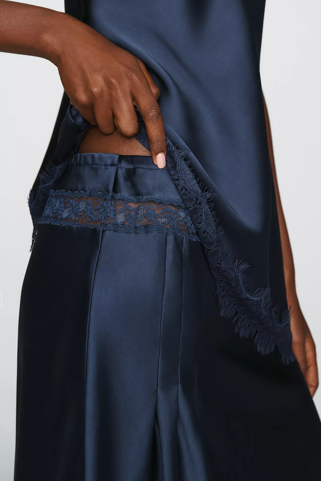 Damson Madder Elea Satin and Lace Midi Skirt | Anthropologie (US)