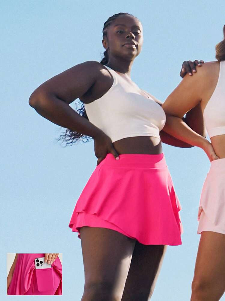 GLOWMODE FeatherFit™-Air Ruffle Pocket Anti-Slip Skirt Skort With Built-In Shorts Light Support... | SHEIN