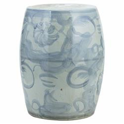 Beck Modern Blue and White Porcelain Twisted Flower Outdoor Garden Stool | Kathy Kuo Home