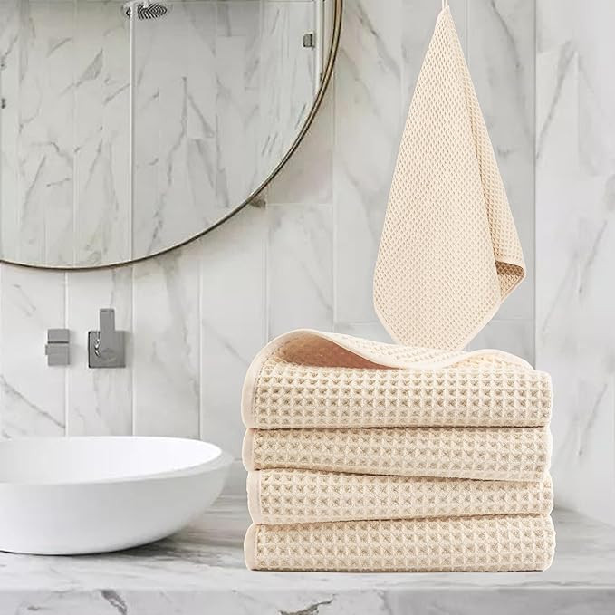 POLYTE Microfiber Lint Free Hand Towel, 16 x 30 in, 4 Pack (Waffle Weave) | Amazon (US)