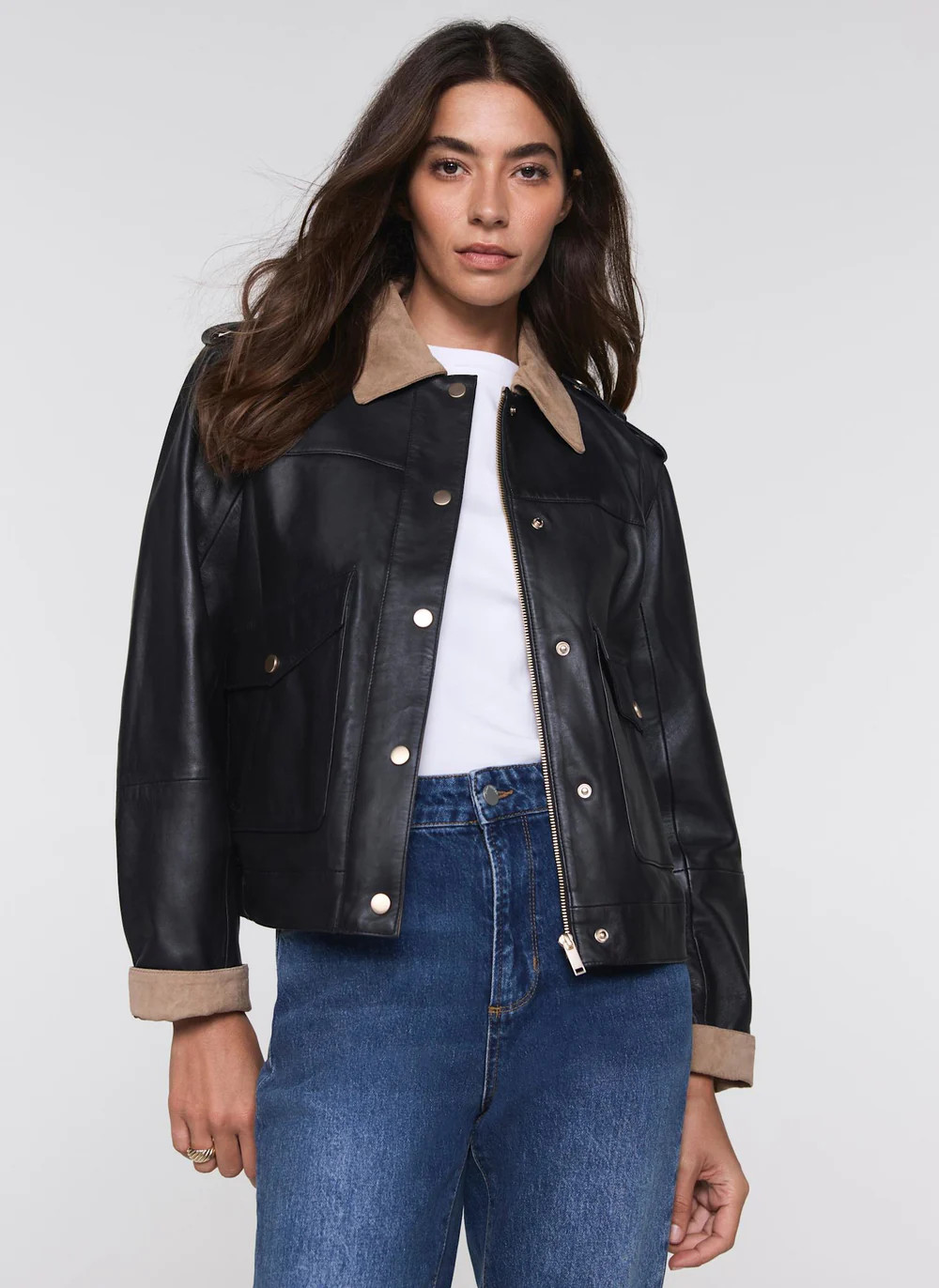 Black Leather Barn Jacket | Mint Velvet