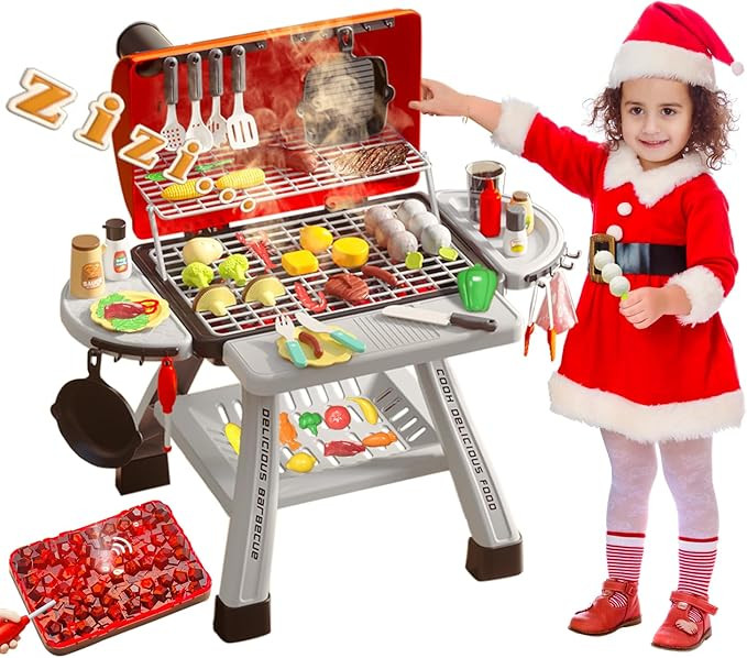 Barbecue Grill Toy Set, Kids BBQ Kitchen Playset with Smoke Sound Light Simulation Camping Cookin... | Amazon (US)
