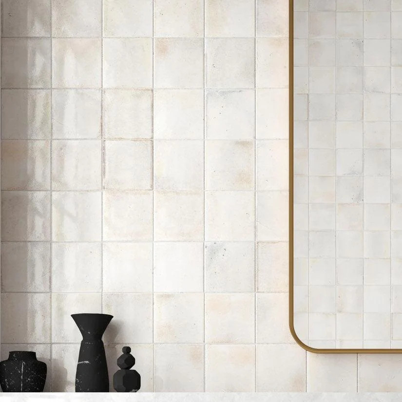 Luna White 4x4 Ceramic Square Tile Backsplash and Shower | Tile Club