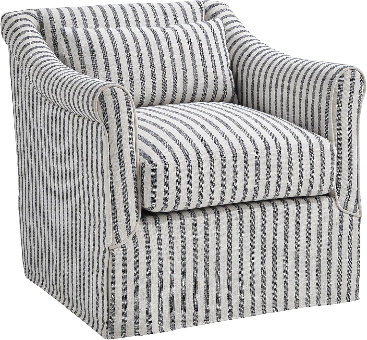 CANMOV Swivel Accent Chair, 360° Swivel Chair with Thick Padded Cushion, Swivel Square Chair Suitable for Living Room Bedroom Small Spaces, Fully Assembled, Blue Stripe | Amazon (US)