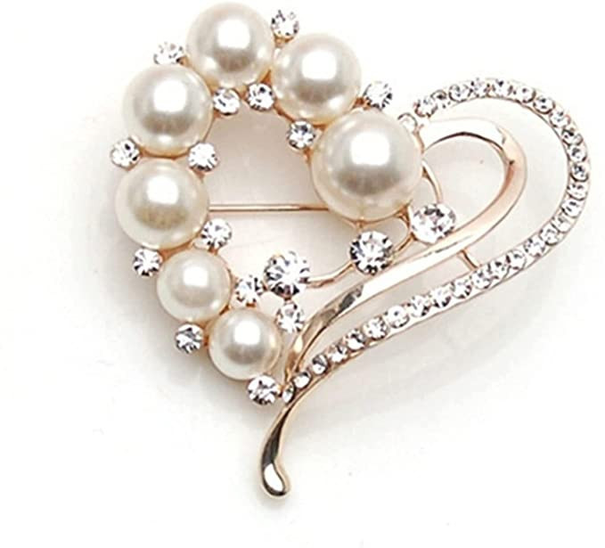 U-K Heart Valentine's Day Brooch Pin, Elegant Rhinestone Pearl Love Brooches Pins Wedding Party C... | Amazon (US)