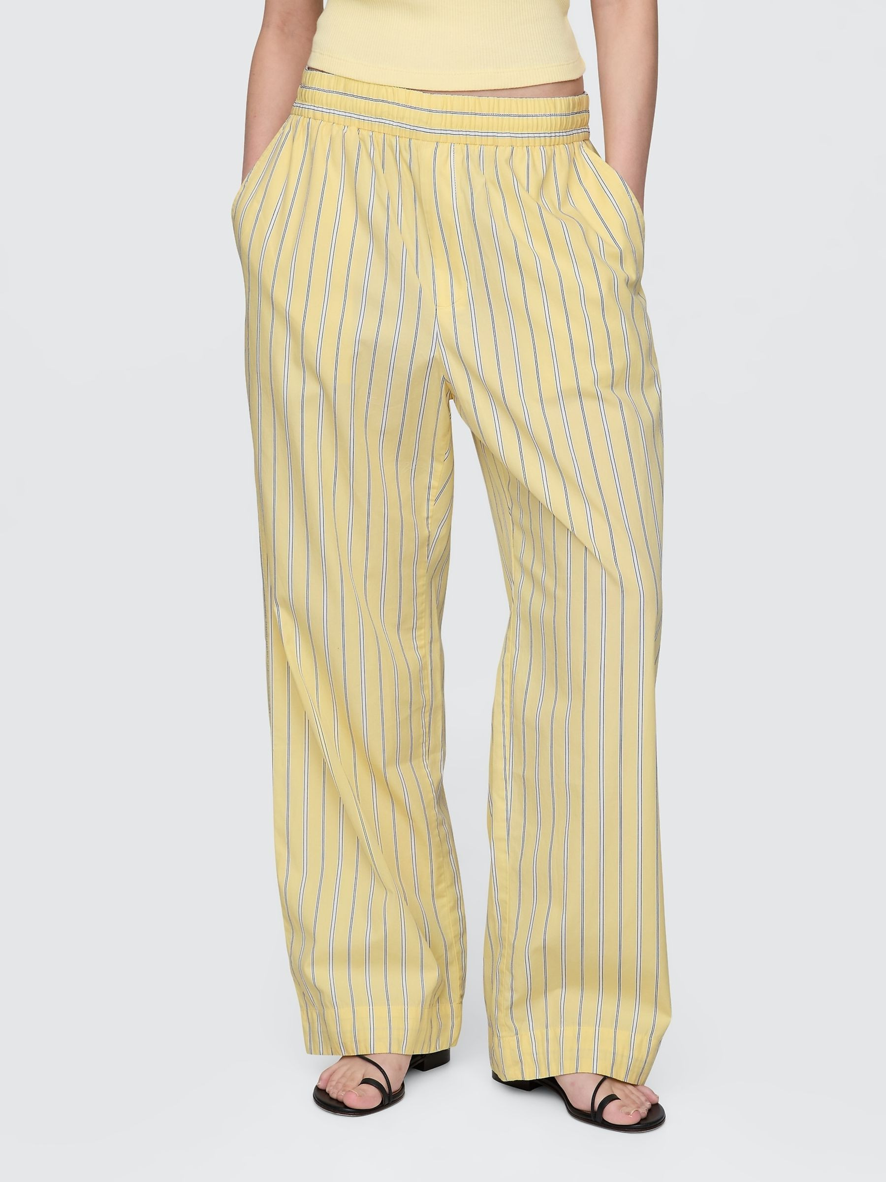 Yellow Cotton Poplin Striped Easy Wide-Leg Trousers | Gap | GAP UK