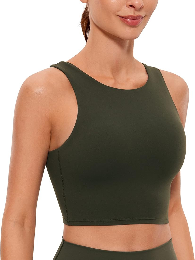 CRZ YOGA Womens Butterluxe Racerback High Neck Longline Sports Bra - Padded Workout Crop Tank Top... | Amazon (US)