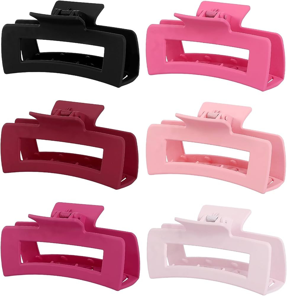 4 Inch Big Hair Claw Clips 6 Pcs Large Claw for Thick Hair Square Hair Clips for Women Rectangle ... | Amazon (US)
