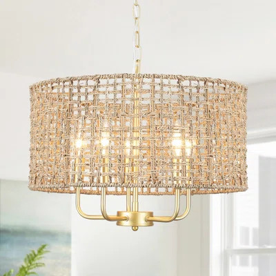 Ekkehard 5 - Light Dimmable Drum Chandelier Natural Rattan Bohemian Pendant | Wayfair Professional