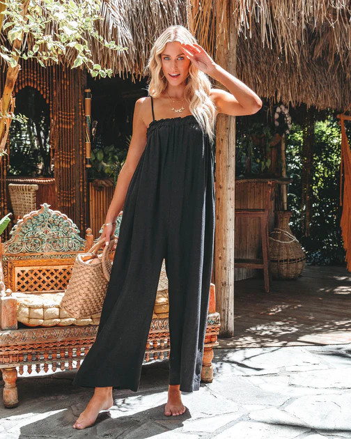 Live With Sunshine Linen Blend Pocketed Jumpsuit - Black | VICI