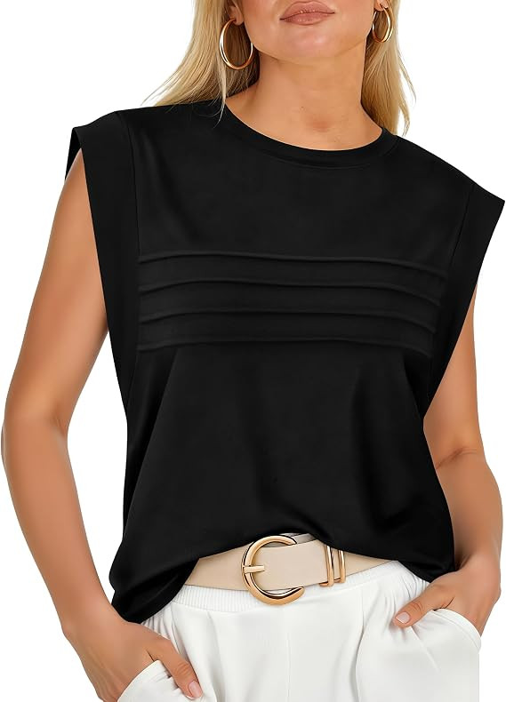 Cap Sleeve Tops for Women with Pleated Design - Sleeveless Top for Women Modest T Shirts for Wome... | Amazon (US)