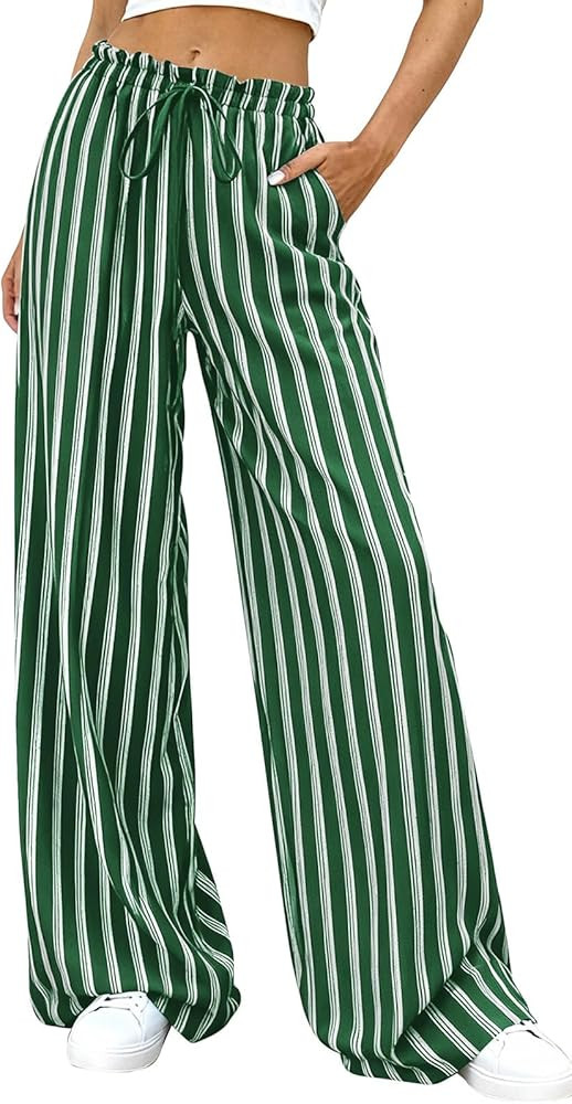 PRETTYGARDEN Women's Wide Leg Palazzo Pants Dressy Casual Striped Y2K Baggy Trousers High Waisted... | Amazon (US)