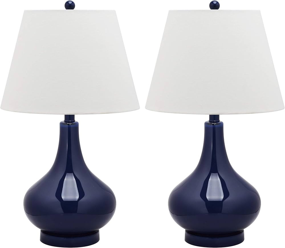 SAFAVIEH Lighting Collection Amy Modern Contemporary Navy Gourd Glass 24-inch Bedroom Living Room... | Amazon (US)