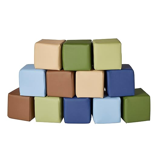 ECR4Kids SoftZone Patchwork Toddler Building Blocks, Foam Cubes, Earthtone, 12-Piece | Amazon (US)