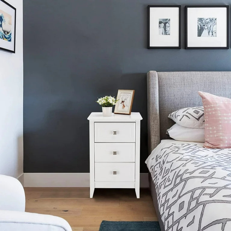 VINGLI Wooden White Nightstands for Bedroom Set of 2 Modern 3 Drawers Bedside Table | Walmart (US)