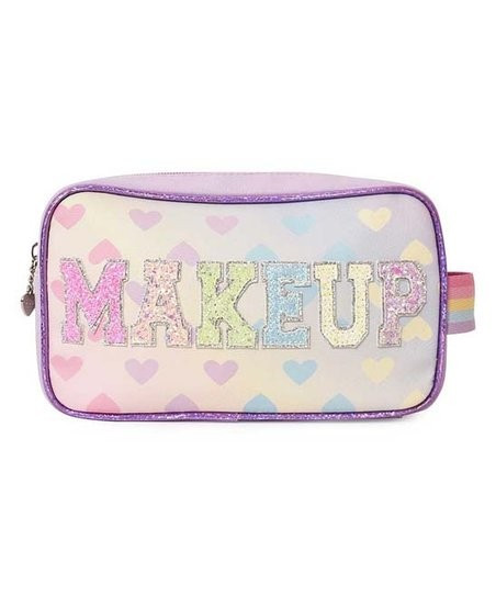Lavender & Yellow 'Makeup' Hearts Cosmetic Bag | Zulily
