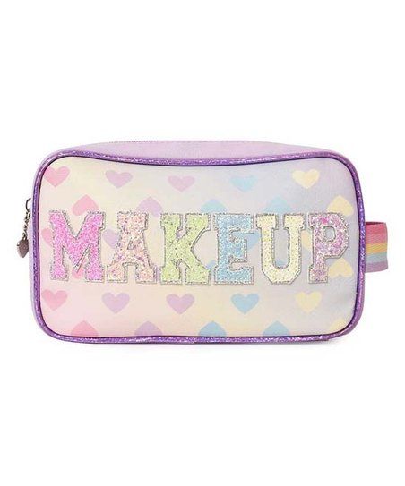 Lavender & Yellow 'Makeup' Hearts Cosmetic Bag | Zulily