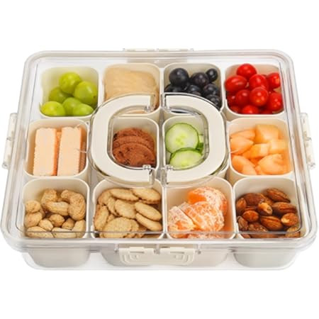 Dishwasher Safe Snackle Box Container 8 Compartments - Divided Serving Tray with Lid and Handle -... | Amazon (US)