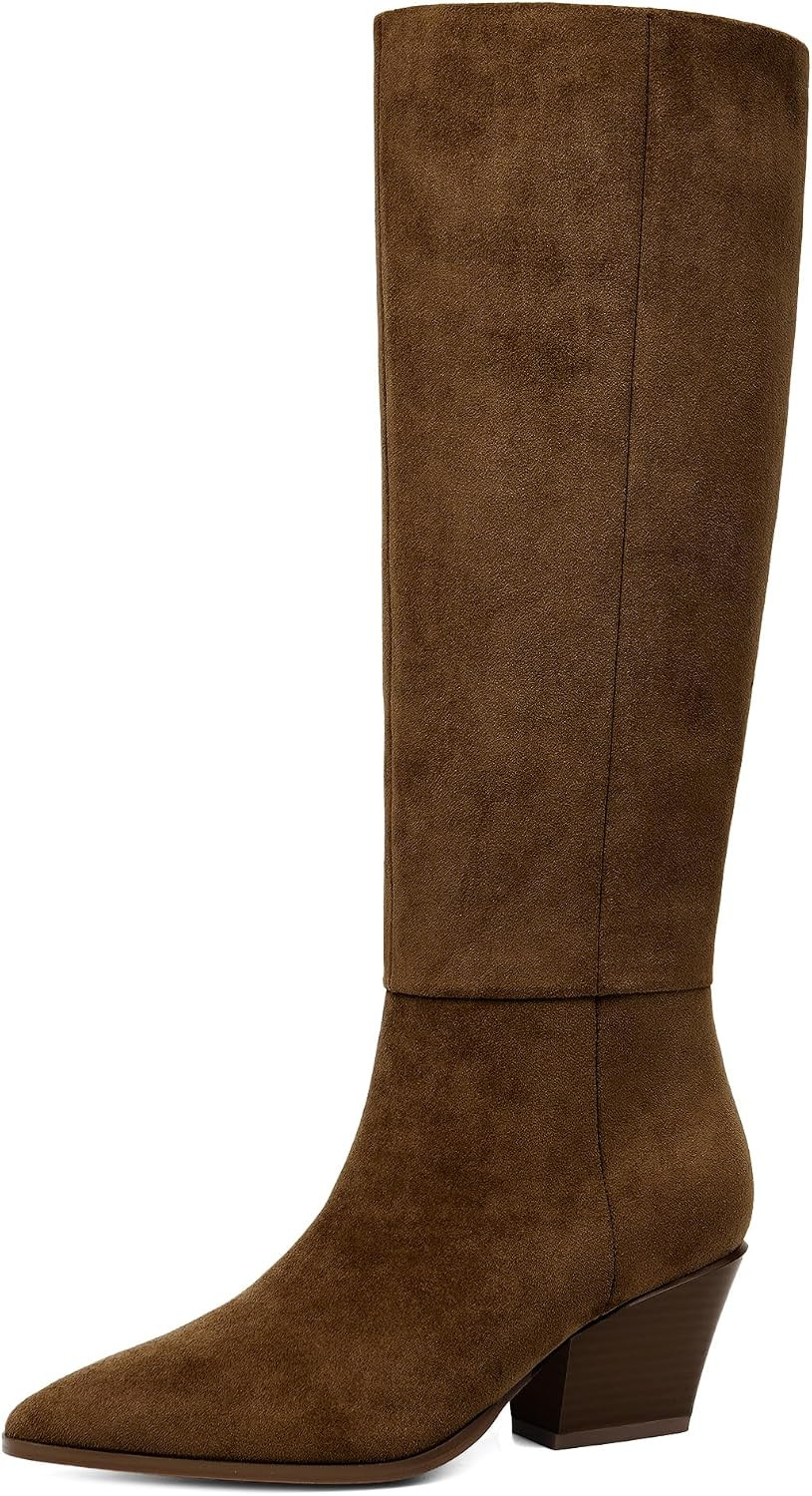 Knee High Boots for Women Chunky Low Heel Round Toe Tall Long Boots | Amazon (US)