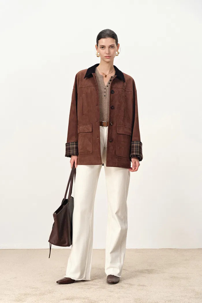 Robin Corduroy Collar Jacket in Faux Suede | Fabrique