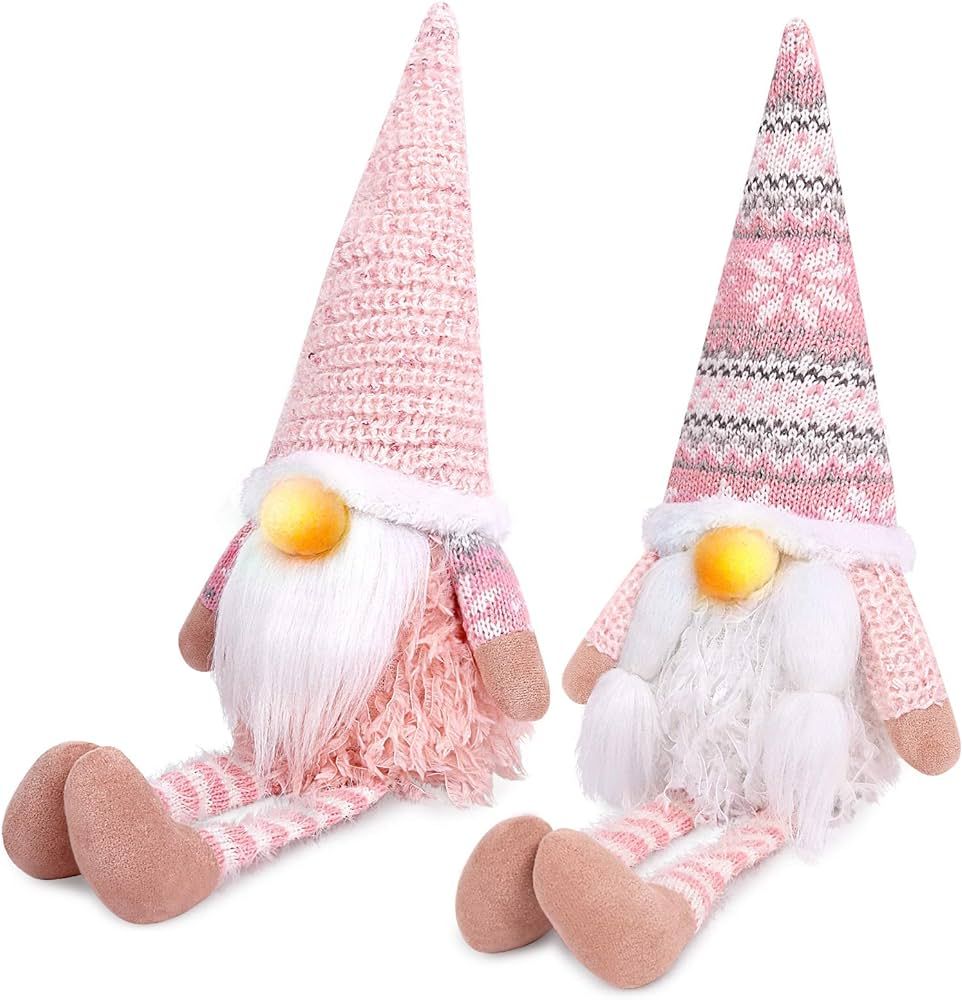D-FantiX Pink Christmas Valentine Gnomes Decorations, 2Pack Handmade Swedish Tomte Gnome with LED... | Amazon (US)