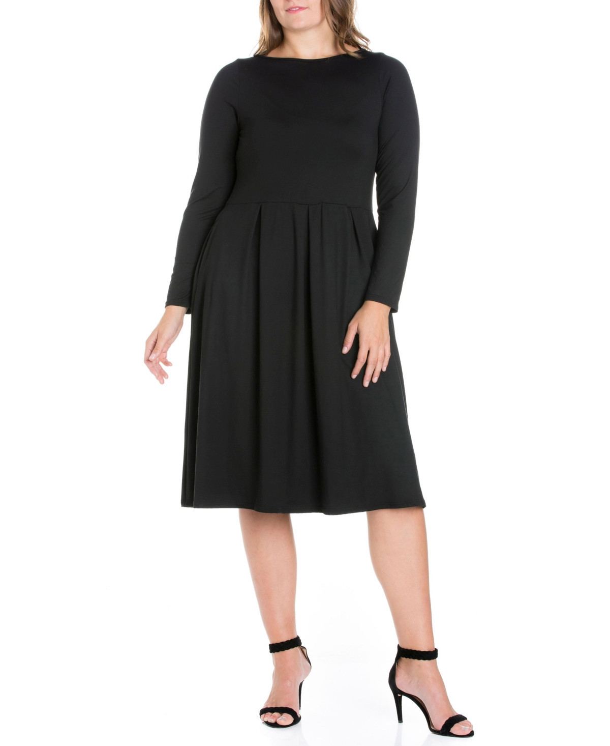 Women's Plus Size Fit and Flare Midi Dress - Black | Macy's