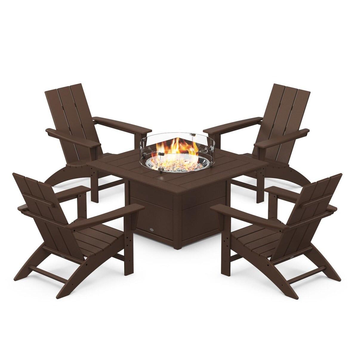 POLYWOOD Modern Adirondack 5 Pc Recycled Plastic Fire Pit Seating Set in Mahogany by - PWS708-1-MA | BBQ Guys
