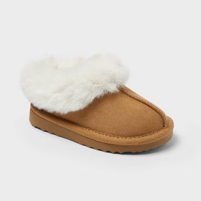 Toddler Piper Faux Fur Cuff Scuff Slippers - Cat & Jack™ Brown 7 | Target