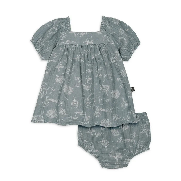 Modern Moments by Gerber Baby Girl Ruffle Sleeve Dress and Diaper Cover, Sizes 0/3 Months - 24 Mo... | Walmart (US)