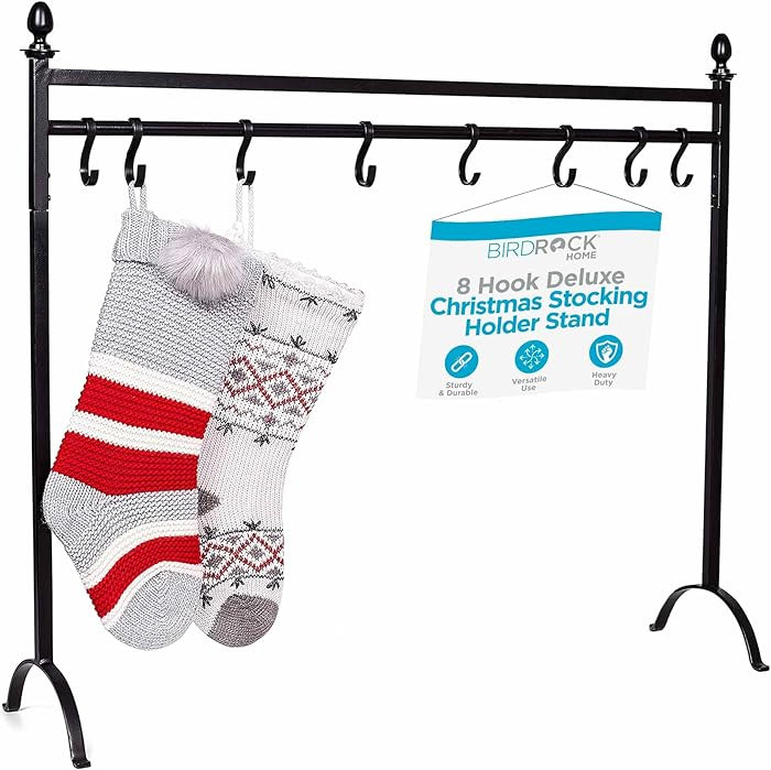 BIRDROCK HOME 8 Hook Christmas Stocking Holder Stand - Modern Holiday Decoration Holder - Black F... | Amazon (US)