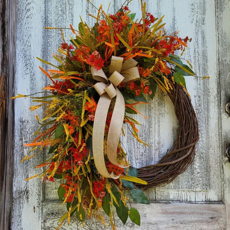 Fall Wildflower Wreath for Front Door - Etsy | Etsy (Global)