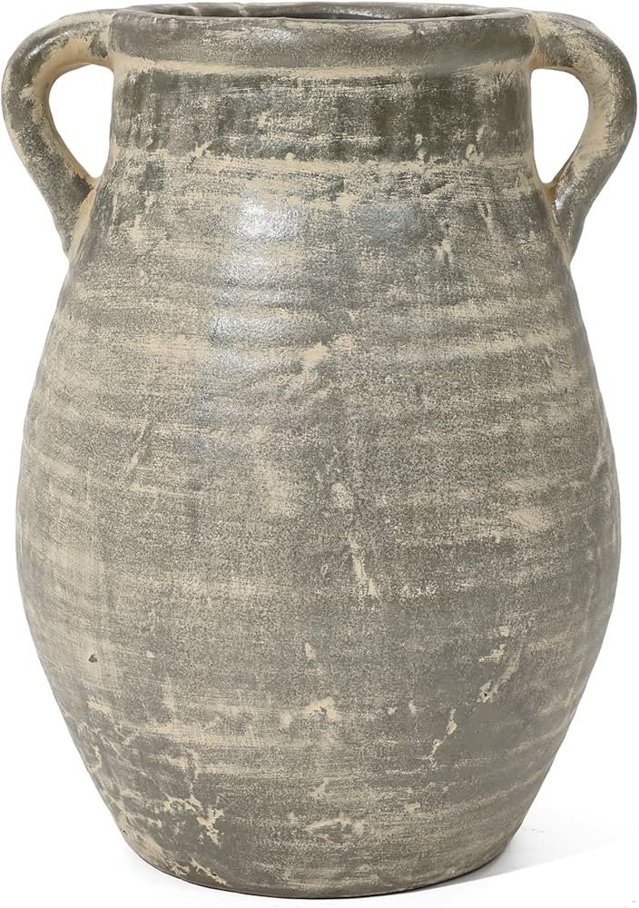 LuxenHome Rustic Ceramic Vase,12.5'' Tall Brown Terracotta Jug Pottery for Dining Table Decor,Far... | Amazon (US)