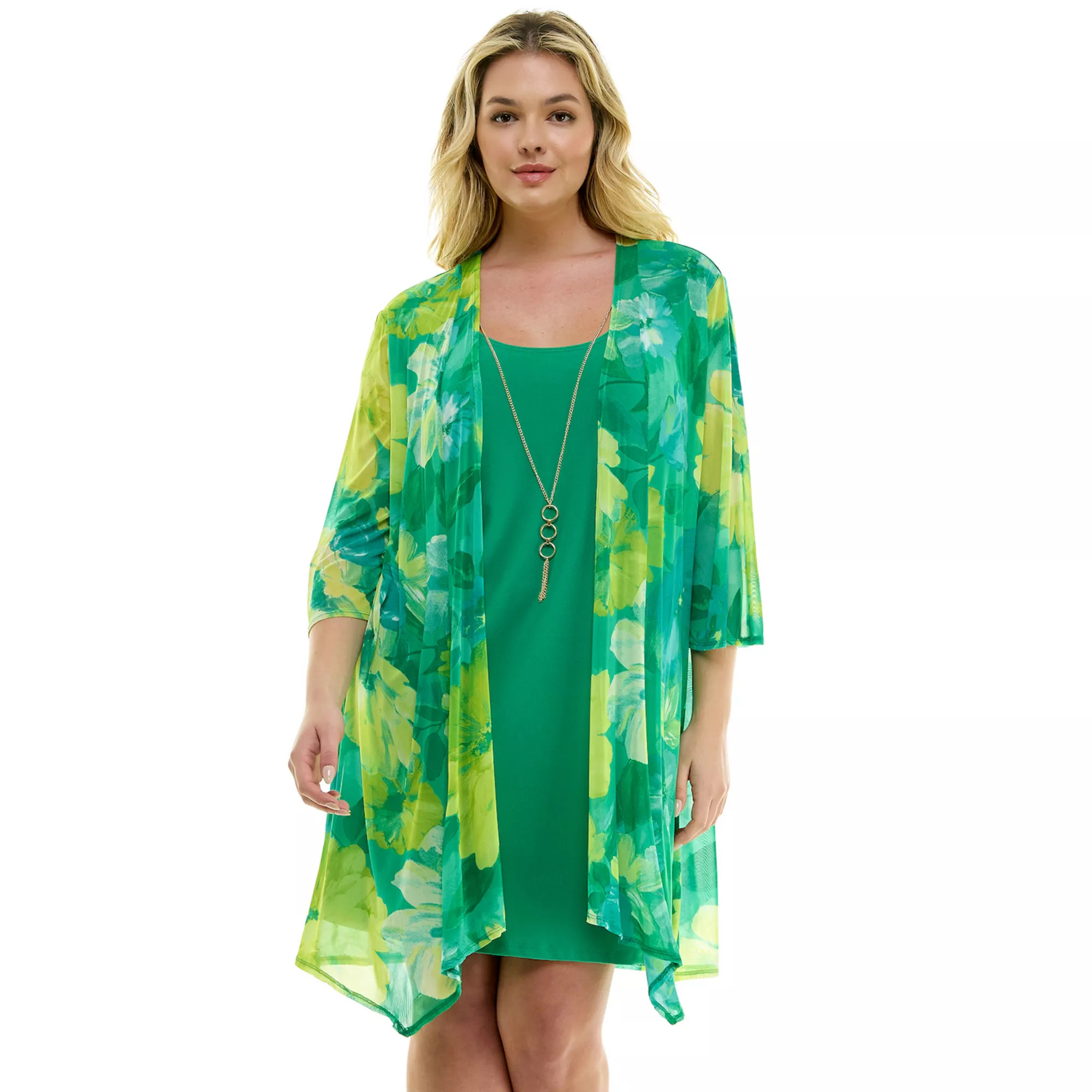Plus Size Luxology 2-Piece 3/4 Sleeve Cardigan & Dress Set | Kohl's