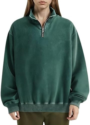 Womens Vintage Oversized Half Zip Pullover Sweatshirt Acid Washed Long Sleeve Stand Collar Casual... | Amazon (US)