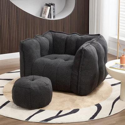 KTMBDW Bean Bag Chair, Chenille Floral Shaped Bean Bag Sofa with Footstool, Square Lazy Sofa, Large Reading Chair for Living Room, Gaming, Black | Target
