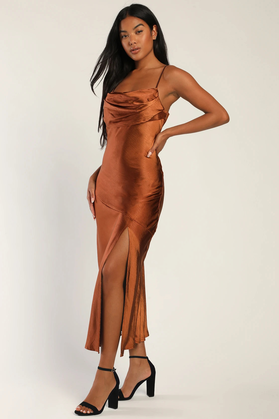 Radiant Aura Bronze Satin Maxi Dress | Lulus (US)