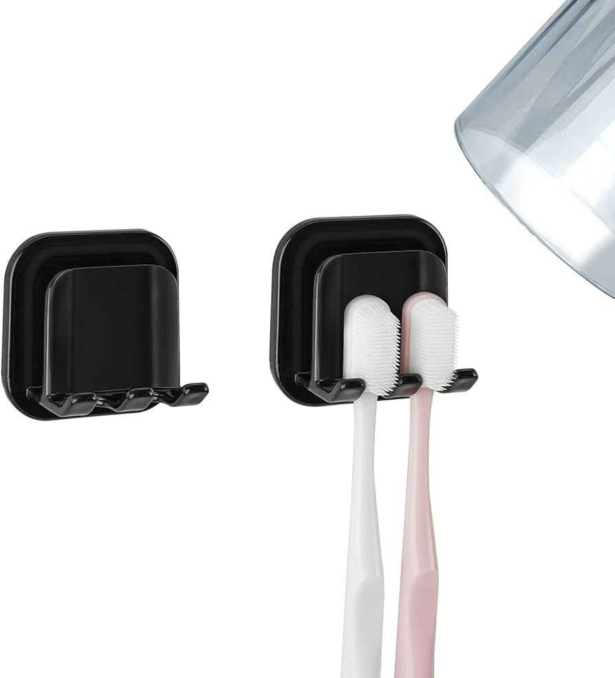 2 PCS Self-adhesive Toothbrush Holders Wall Mounted, Water Proof Toothbrush Hook, 2 in 1 with Too... | Amazon (US)