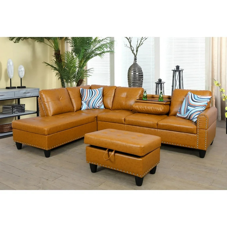 Ainehome Furniture Faux Leather Sectional Sofa, L-Shaped Living Room Couch Set (Ginger) | Walmart (US)
